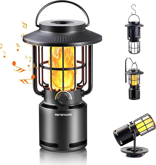 Outdoor Speakers Bluetooth Waterproof Patio,Wireless Portable LED Flame Light Speaker with Torch Atmosphere Lights for Patio/Yard/Party/Camping Black,Gifts for Men Women Dads Moms