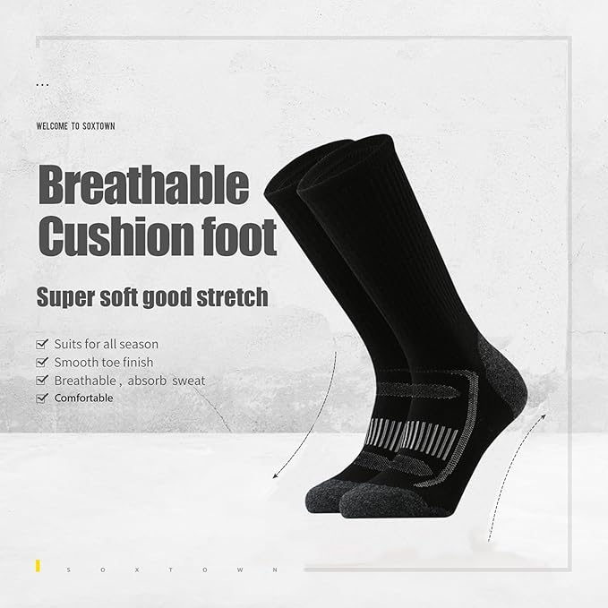 SOX TOWN Men's Merino Wool Cushion Crew Socks for Outdoor Hiking Hike Trail Performance Moisture Wicking Lightweight Summer