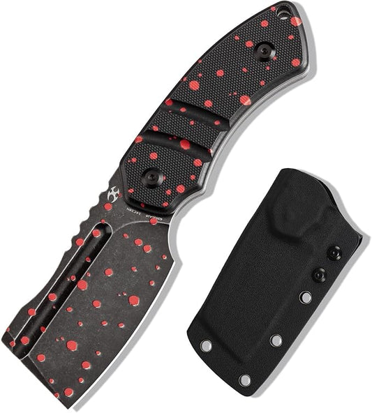 KANSEPT Knives Korvid S Fixed blade Knife with 2.9'' Blackwash 14C28N with Zombie Blood Print Cleaver Blade and Black G10 with Zombie Blood Print Handle, Kydex Sheath for Everyday Carry G2030A10