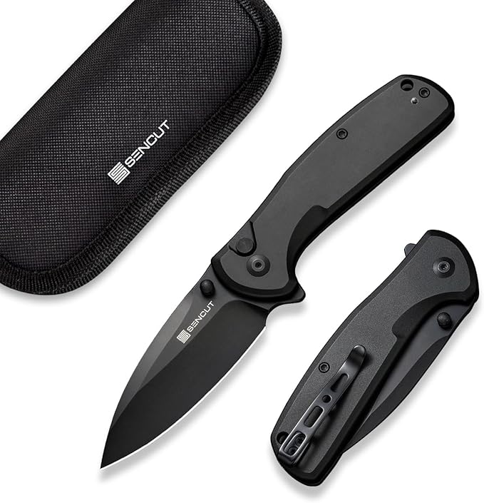 SENCUT ArcBlast Button Lock Knife for EDC, Folding Pocket knife with Aircraft-grade Aluminum Handle and 2.98" 9Cr18MoV Blade, Outdoor Gift for Men and Women S22043B-1 (Black)