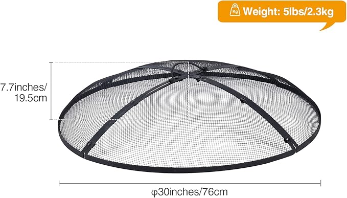 Lineslife Fire Pit Spark Screen, Fire Pit Screen 30 Inch Round with Handle & Poker, Heavy Duty Collapsible Outdoor Fire Pit Mesh Screens, Metal Firepit Lid for Patio Backyard Beach RV Camping, Black