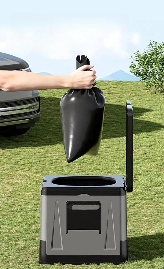 Portable Foldable Camping Toilet for Home, Car, and Camping (Model C) Including Heavy-duty Garbage Bags and 1 Foldable Organizer Bag