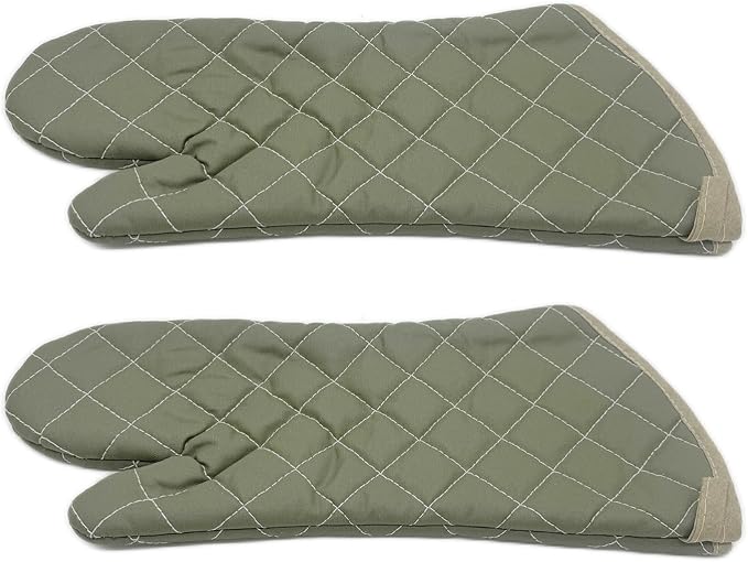 17 Inch Extra Long Heat Resistant Oven Gloves New Cotton Oven Mitts Kitchen Gloves High Temperature Cooking Tool BBQ Gloves (17" Green)