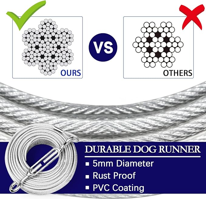 Snagle Paw Dog Tie Out Runner for Yard,Trolley System for Large Dogs, Dog Zipline Aerial Tie Out Cable 75ft with 10ft Pulley Runner Line for Dogs Up to 250lbs for Yard or Camping