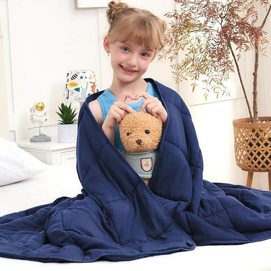 Weighted Blanket Kids (7lbs, 40"x60" Throw Size) - Cooling and Breathable Heavy Blanket for 60-90lbs with Premium Glass Beads - Soft Thick Blankets for All-Season Sleeping Comfort - Navy