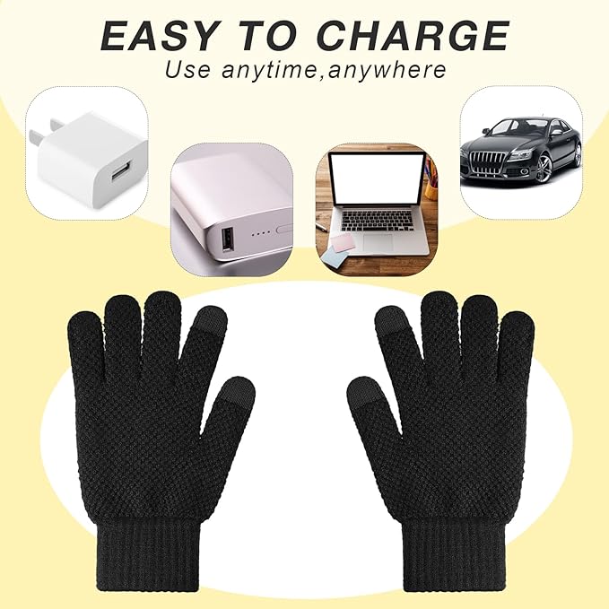 Bencailor 2 Pairs Usb Winter Heated Gloves Mitten Hand Washable Knitting Touchscreen Laptop Gloves