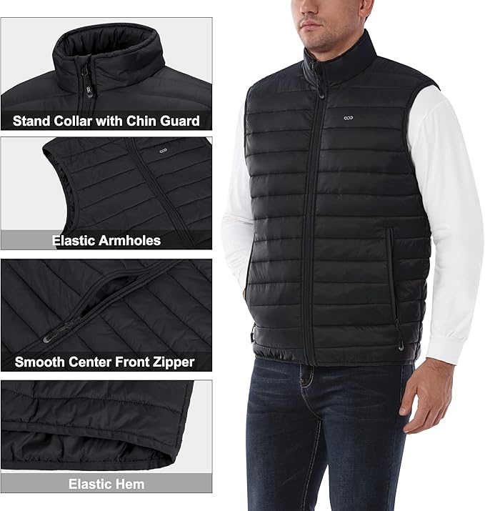 33,000ft Men's Lightweight Packable Insulated Puffer Vest Outerwear, Warm Winter Sleeveless Jacket for Golf Running