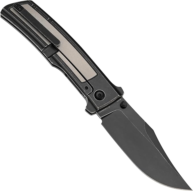 KANSEPT Bison Pocket Folding Knife, 4.25'' Blackwash CPM S35VN Steel Sharp Blade, Black Durable Two-Tone Titanium Handle, Frame Lock and Thumb Stud for Edc, Camping Hiking Knives K1108B1