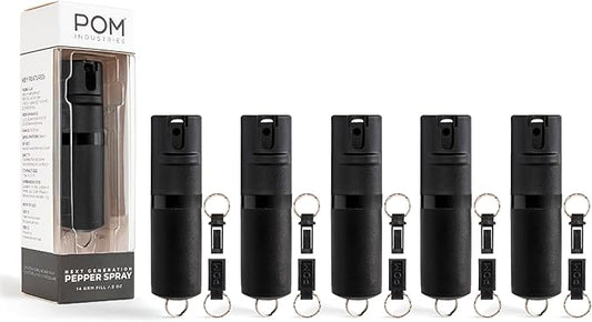 POM Pepper Spray Keychain, Quick Key Release for Instant Access, Flip Top Safety, Maximum Strength OC Formula with UV Marking Dye, 25 Bursts, 10 ft Range, 0.5 fl oz