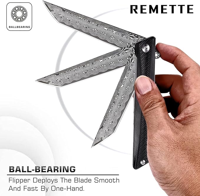 Damascus Pocket Knife GD22K, Flipper Open Tanto Blade Damascus Steel Folding Pocket Knives with Pocket Clip, G10 Handle, Men Women Sharp EDC Pocket Knife Camping Hiking Gift