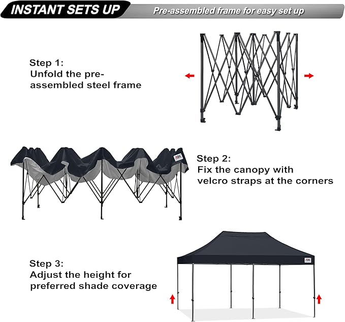 ABCCANOPY 10x20 Easy Pop Up Canopy Tent, Black