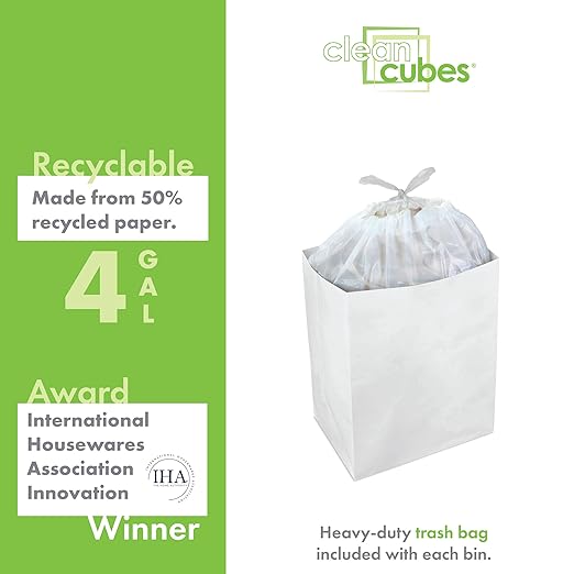 4 Gallon Disposable Pop-Up Trash Cans (6-Pack) with Fitted Bags – Foldable Garbage & Recycling Bins for Parties, Events & Kitchen (White, 12" H x 10" W x 8" D)