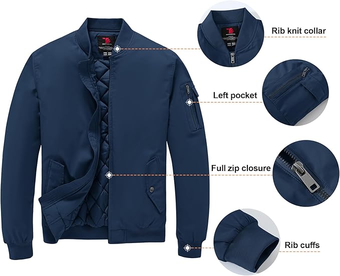 Gopune Men's Windproof Bomber Jacket Warm Water Resistant Windbreaker Winter Outwear Quilted Jackets Coats