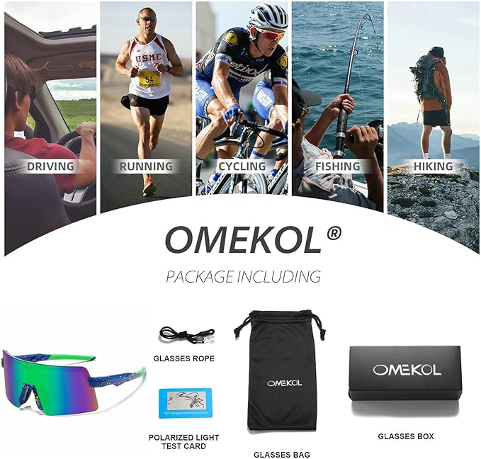 OMEKOL Two Sizes For Adults and Youth Polarized Sunglasses Men Women Outdoor Sport Baseball Glasses UV400 Cycling Eyewear