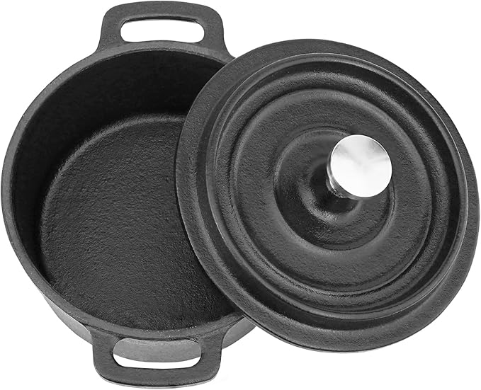 Mini Cocotte 24 oz Mini Dutch Oven 0.75 qt. Cast Iron Garlic Roaster for Oven Garlic Confit Pot Ramekins with Lids Oven Safe Set of 2, Black