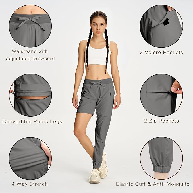 smawell Women's Hiking Pants Convertible Lightweight Zip-Off Outdoor Pants Quick Dry Joggers with Pocket