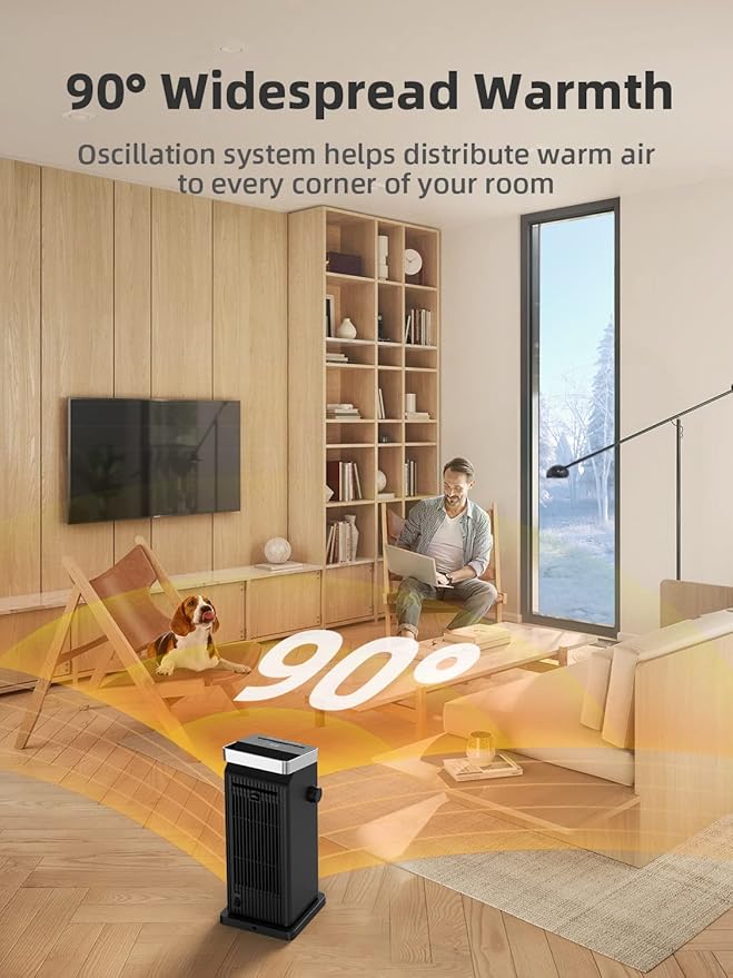 BREEZOME Space Heater, 1500W Fast Heating Heater for Indoor Use, Portable Ceramic Electric Heaters for Home with Thermostat, 90° Oscillating, Remote