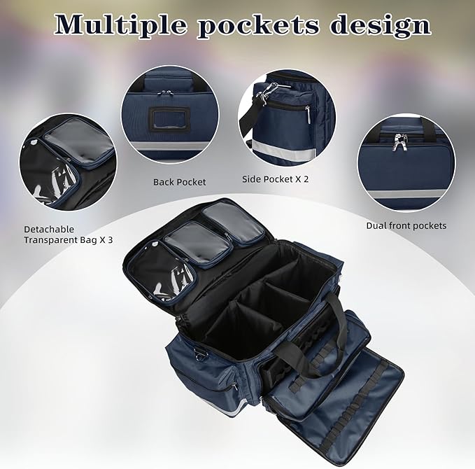 Medical Bag Empty First Aid Bag Emergency Responder Bag Professional First Aid Kits Storage with Inner Dividers and No-Scratch Bottom,Trauma Bag for Home Health