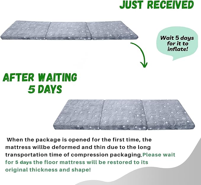 MeMoreCool Glow Dinosaur Foldable Floor Mattress for Kids, Trifold Nap Mat for Toddlers, Portable Daycare Sleeping Futon or Floor Bed, 75x25 Inch
