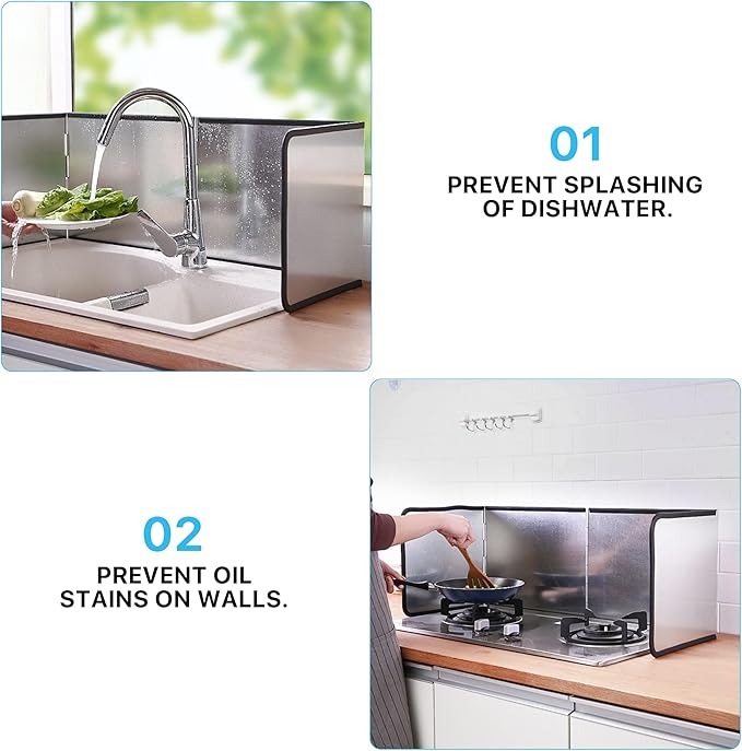 4 Sided Splatter Guard, Foldable Stainless Steel Grease Splatter Screen, Anti Splatter Splash Guard, Proof Baffle Stove Heat Insulation Sheet for Cooking