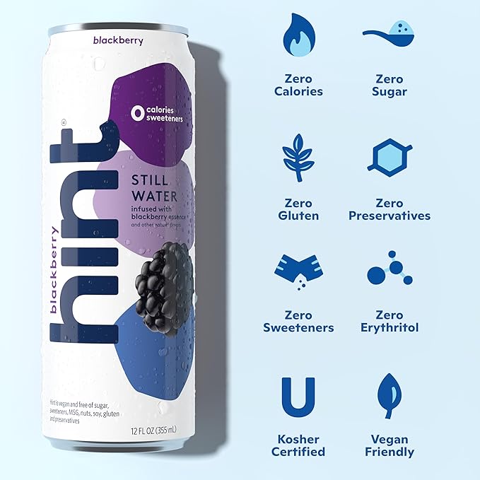 Hint Fruit-Infused Canned Water, Blackberry - Purified Flavored Water with Zero Calories, Natural Flavors, and Sugar Free - 12 Fl Oz Cans (Pack of 12)
