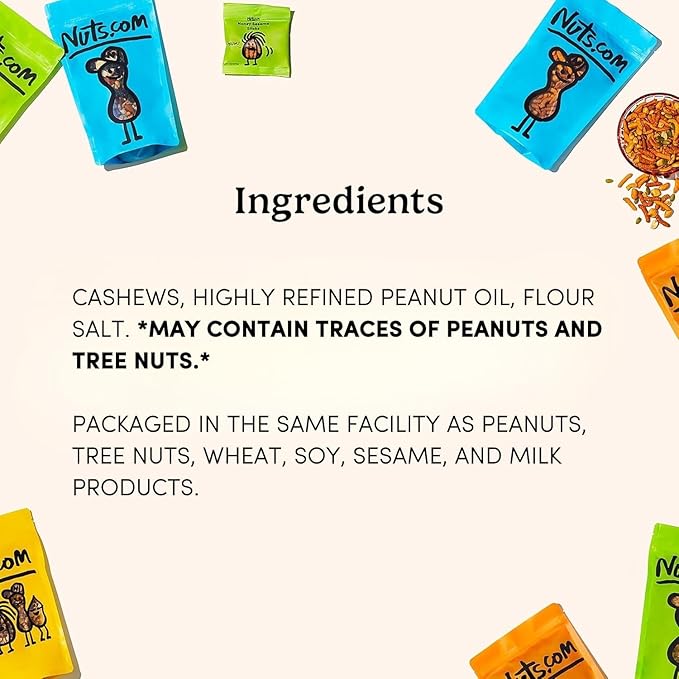 Nuts.com – Roasted Cashews (Salted Single Serve) — Creamy & Savory Flavor, Healthy Snack for Adults & Kids, Good Source of Protein, Fiber, Calcium, Iron & Healthy Fats – Vegan & Gluten-Free – 24 Pack