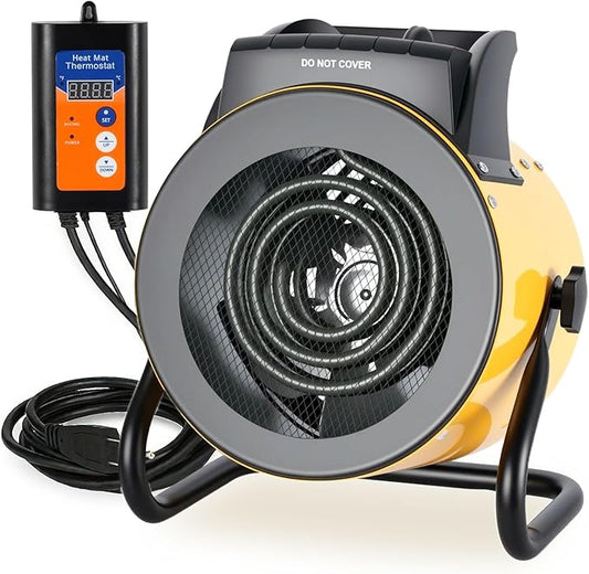 Greenhouse Heater with Digital Thermostat, 1500W Electric Outdoor Heater, Overheat Protection, Fast Heating, Waterproof for Grow Tent, Green House, Patio