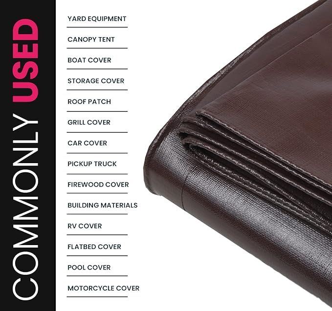 PROTARP Extreme Heavy Duty 22 Mil Tarp Cover, Waterproof, UV Resistant, Rip and Tear Proof, Poly Tarpaulin with Reinforced Edges for Roof, Camping, Patio, Pool, Boat. (Brown/Black 12′ X 20′)