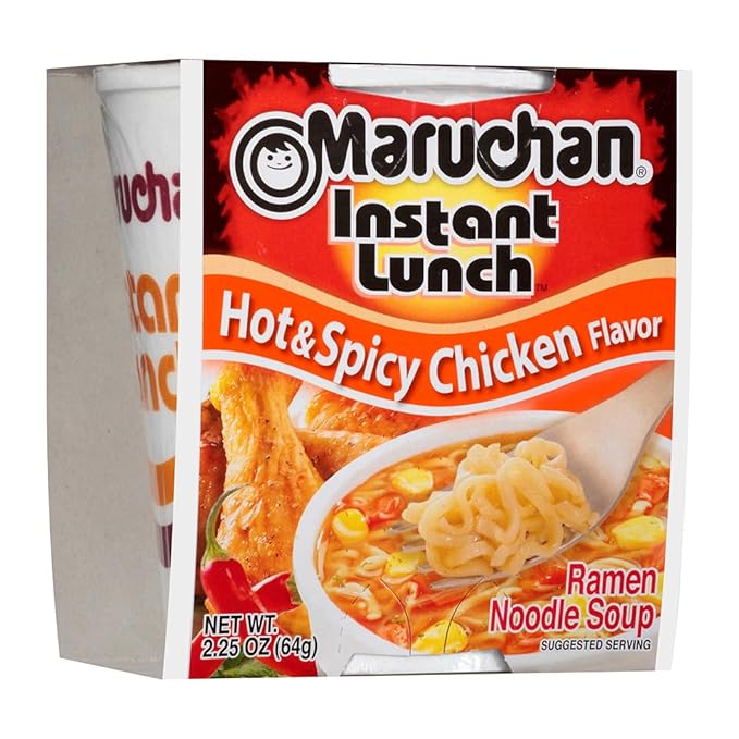 Maruchan Instant Lunch Hot & Spicy Chicken, Ramen Noodle Soup, Microwaveable Meal, 2.25 Oz, 12 Count
