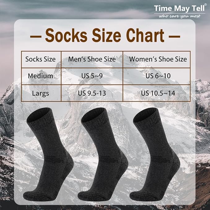 Time May Tell Mens Merino Wool Hiking Cushioning Socks For Outdoor Wool-Socks-For-Mens 3 Pack
