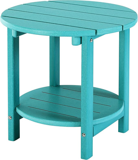LZRS Round Adirondack Side Table Double End Table, Outdoor Side Tables for Patio, Backyard,Pool, Indoor Companion, Easy Maintenance & Weather Resistant(Turquoise)