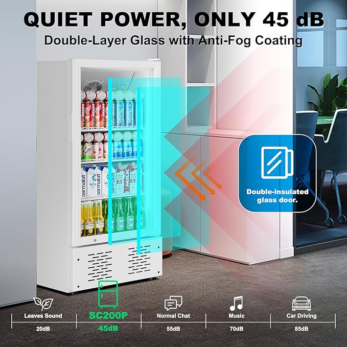 6.5 Cu.Ft Commercial Beverage Refrigerator Glass Door Drink Cooler with Soft Light and 5 Shelves, Display Refrigerator for Restaurant Store Cafe Office, White
