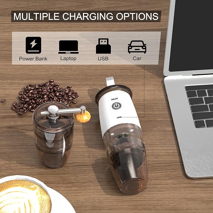 Mulli Update Portable Burr Coffee Grinder,Electric/Manual 2-in-1 Cafe Grind, Adjustable Burr Mill with 5 Precise Grind Setting for Drip/Espresso/PourOver
