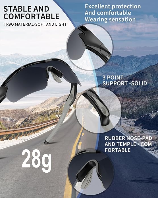 Rosemal Sports Sunglasses Polarized Cycling Sunglasses Running Driving Fishing Hiking for Men Women UV400 TAC TR90