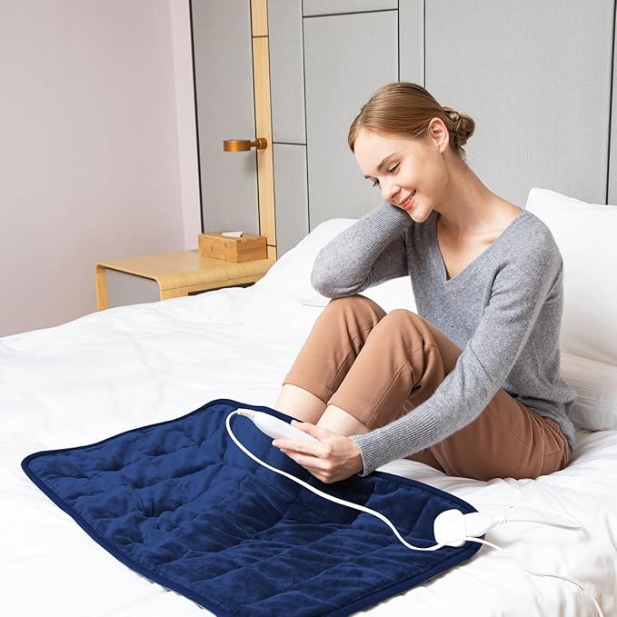 Ambershine 17''x33'' Weighted Heating Pad, 5.2lbs with 12 Temperature Settings & 4 Auto-Off Timers, Pain Relief for Back/Neck/Shoulders/Abdomen/Legs, Christmas Gifts for Mom Dad Women Men(Dark Blue)
