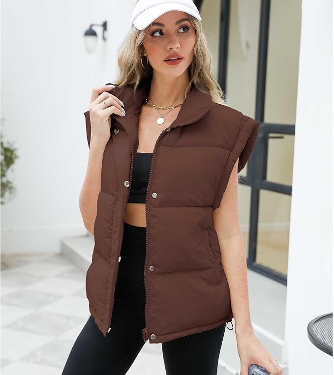 Ainangua Women's Puffer Vest Stand Collar Zipper Sleeveless Jackets Winter Lightweight Vests Warm Padded Jacket Coat