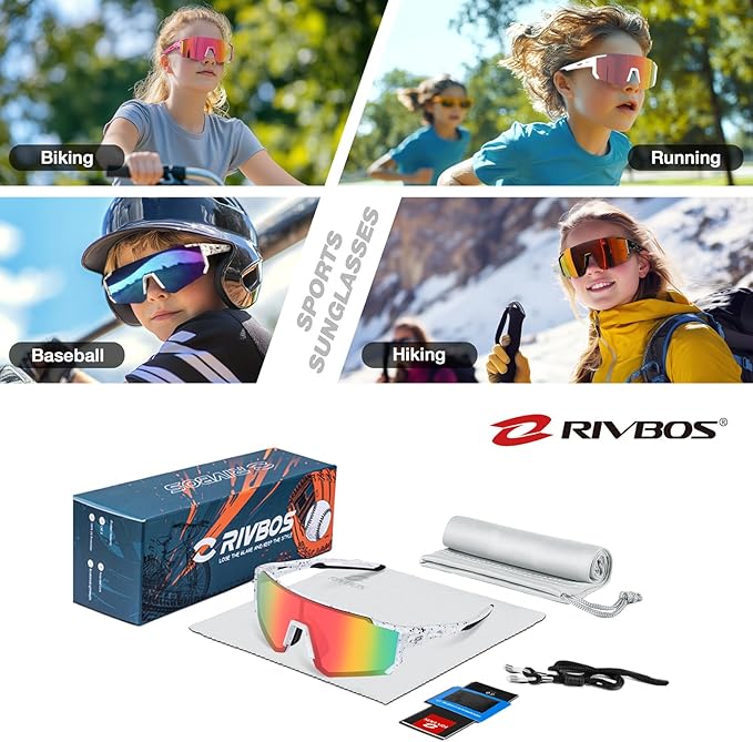 RIVBOS Youth Baseball Sunglasses for Kids(Boys&Girls) Polarized UV Protection Cycling Glasses RYS008