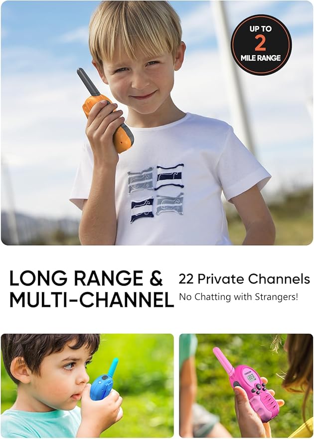 FOREDOM Rechargeable Walkie Talkies for Kids Walkie Talkies Long Range for Boy & Girl Age 3 to 12 Year Old Birthday Toys - 3 Pack