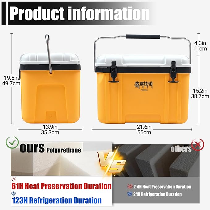 Himalaya 27 Quart 20 Quart Hard Camping Cooler，Ultra-Light Insulated Rotomolded Ice Cooler, Ice Retention with Ice，Portable Ice Chest Box with Handle for Drink Travel Beach Fishing Outdoor