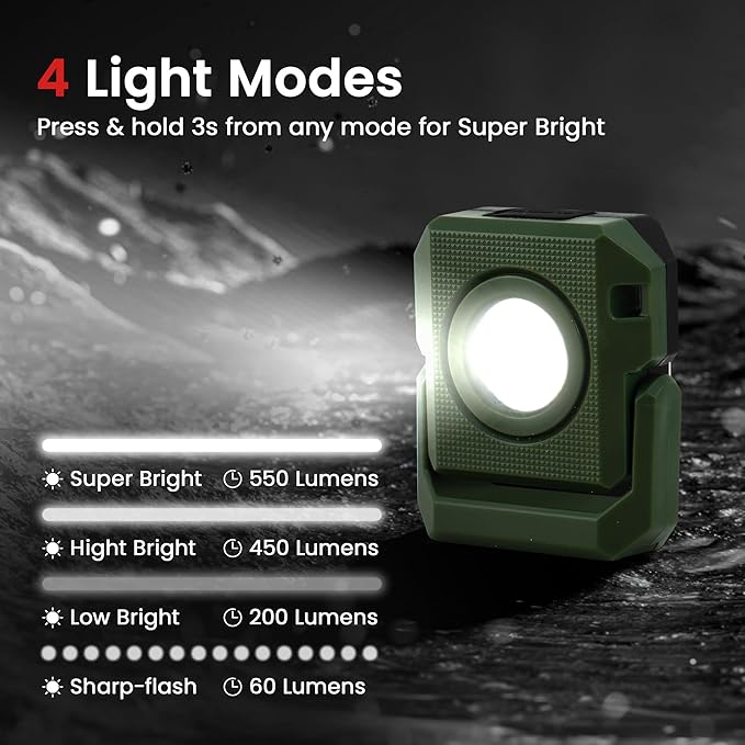 2 Pcs Mini Rechargeable LED Work Light, 550 Lumens Magnetic Flashlight Keychain Lights with Rotatable & Magnet Base Portable Mechanic Light for Car Repairing Outdoors Camping, Green