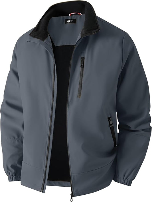 QTE Lightweight Jackets for Men Casual Windbreaker Stylish Light Fall Spring Golf Work Outdoors Business Stand Collar Coat