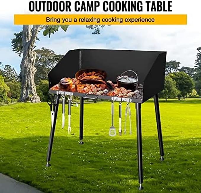 Carbon Steel Camp Cooking with Three-Sided Windscreen and Legs for Outdoor Food Preparation and Dutch Oven,30 X 16 Inch