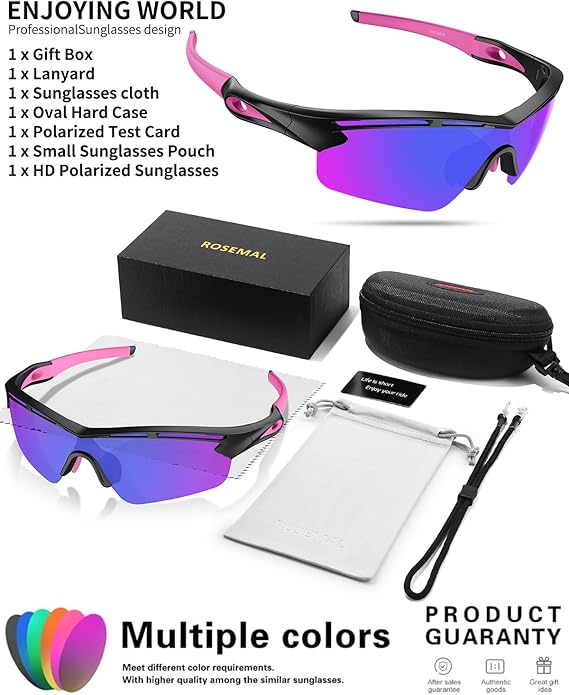 Rosemal Sports Sunglasses Polarized Cycling Sunglasses Running Driving Fishing Hiking for Men Women UV400 TAC TR90