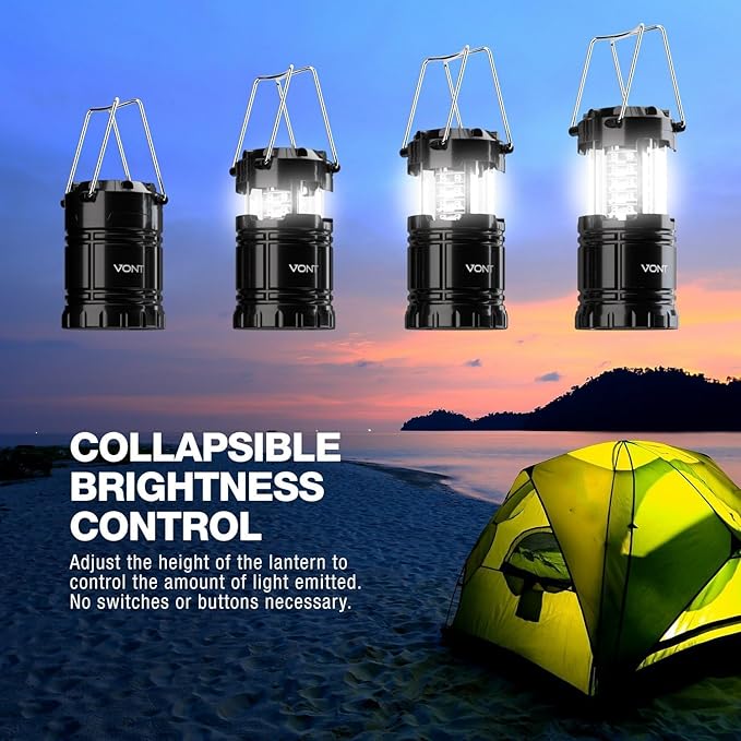 3 Pack LED Camping Lantern, LED Lanterns, Suitable Survival Kits for Hurricane, Emergency Light for Storm, Outages, Outdoor Portable Lanterns, Black, Collapsible, (Batteries Included)