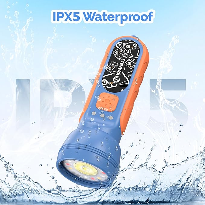 ETENWOLF L1 Flashlight Rechargeable, Mini Flashlight with Fun Stickers, 1500mAh Battery Adjustable Brightness with 6 Light Modes,IPX5 Waterproof Flashlight for Home, Camping and Emergencies, Blue