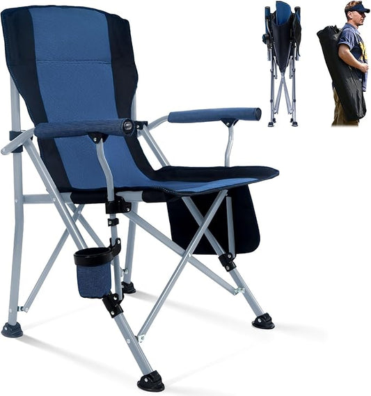 Folding Camping Chair Portable Outdoor Beach Chair, Heavy Duty Foldable Lawn chair Support 330lbs, Collapsible Lightweight Camp Chair with Cup Holder&Carry Bag for Fishing Outside Sports Picnic(Blue)