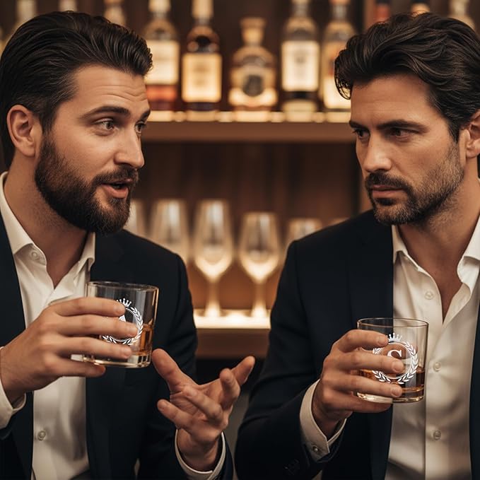 Whiskey Glasses - Rocks Old Fashioned Glass Gifts for Men, Monogrammed A-Z 10oz Personalized Whisky Glasses, Christmas Birthday Gifts for Men Him Dad Father Husband Brother Son (S)