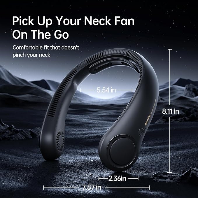 JISULIFE Portable Neck Fan Upgraded, Neckbrace Personal Hands Free, 5 Speed Gears Adjustment, 5000 mAh Wearable Bladeless Quiet Rechargeable for Outdoor Indoor, Gifts for Women Men- Black
