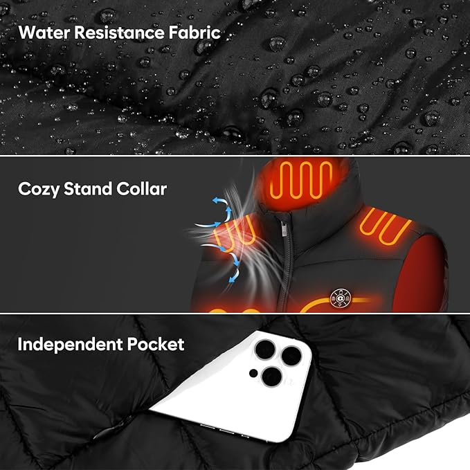 Heated Vest for Men With 16000mAh 7.4V Battery Pack Included, Light Weight 15 Heating Zone Electric Heating Vest