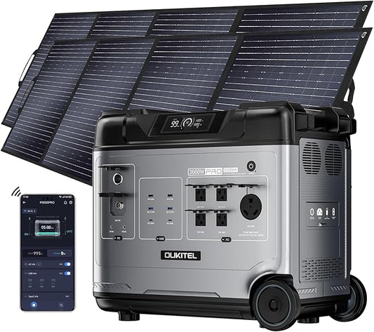 OUKITEL Solar Generator P5000 Pro, 5120Wh Portable power station with 2x200W Solar Panel, 3600W AC Outlets,1000W MPPT Large Capacity Solar Station for Emergency, Home Use, Power Outage, Camping, RV